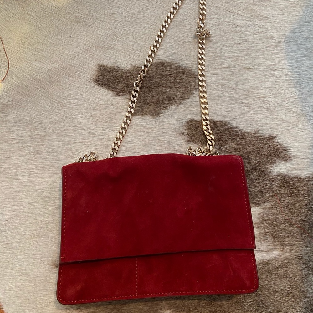 Zara Red Suede Bag with Gold Chain